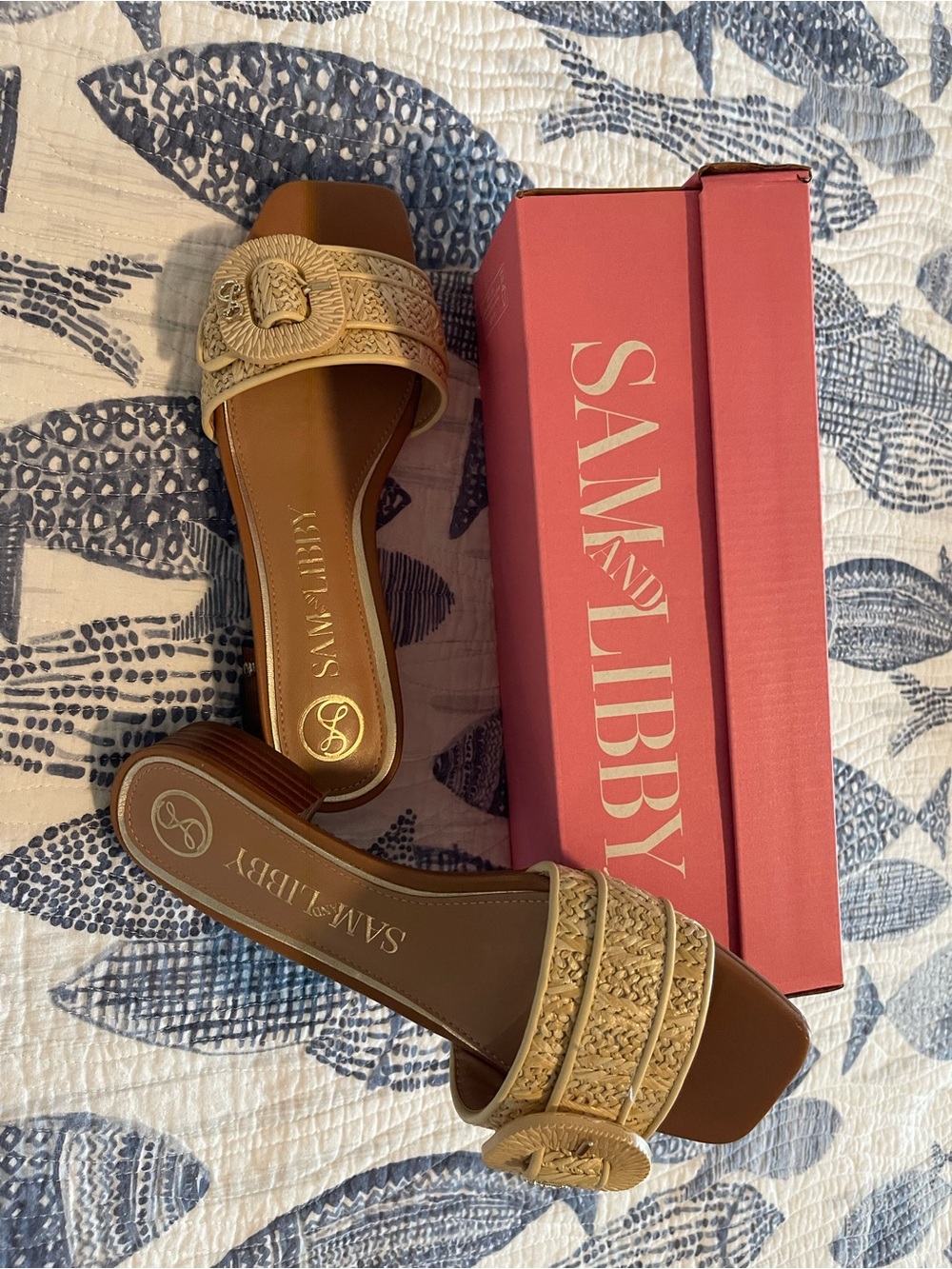 Sam and Libby Sam Edelman Natural Woven Buckle Slide Sandals - Picture 2 of 6